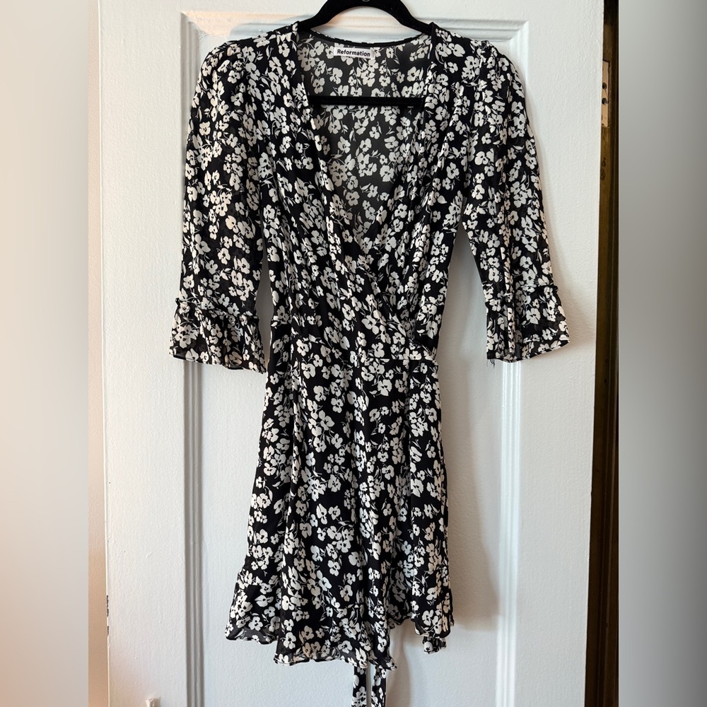 Reformation Zoe Mini Floral Wrap Dress